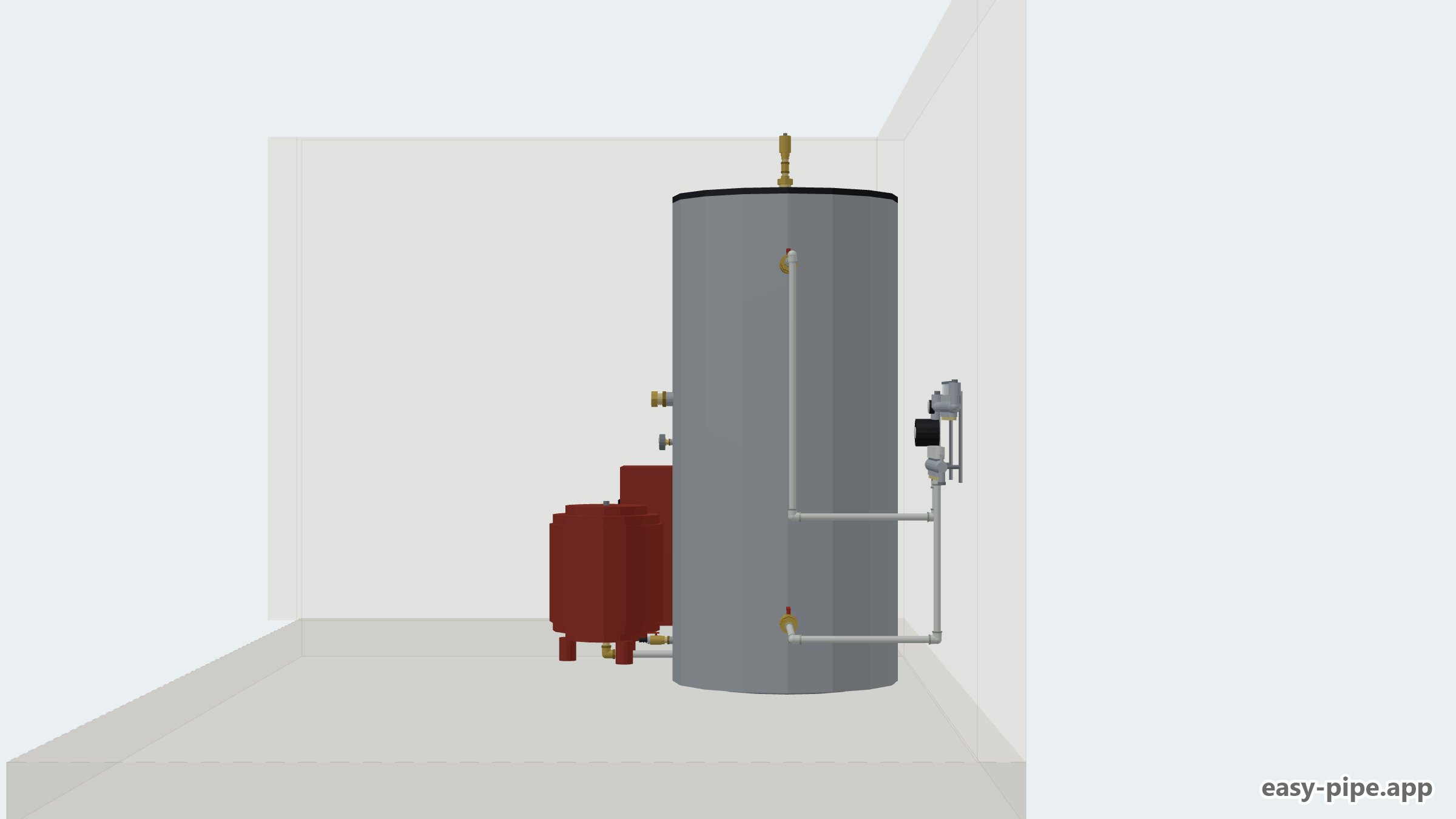 Piping diagram of a solid fuel boiler with a 1000 l buffer tank, anti-condensation valve, expansion vessel and underfloor heating manifold — View 4 of 7