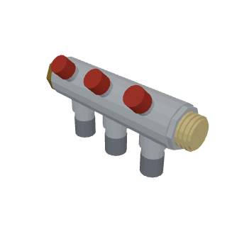 Press manifold 3/4" F × 3/4" M with 45° valves, outlets: 3 × Ø16