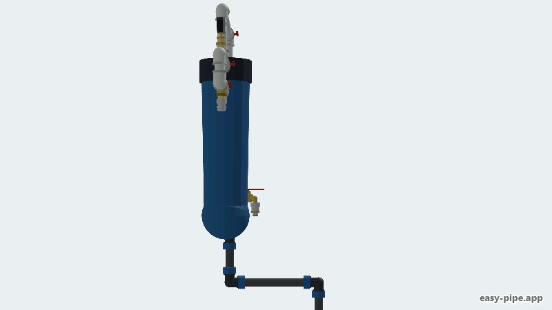 Layout of water supply from a well into the house: Ø32 HDPE pipe, master valve, drain, garden valve, BB20 filter with bypass, pressure gauge, manifold with three Ø16 outlets — View 4 of 6