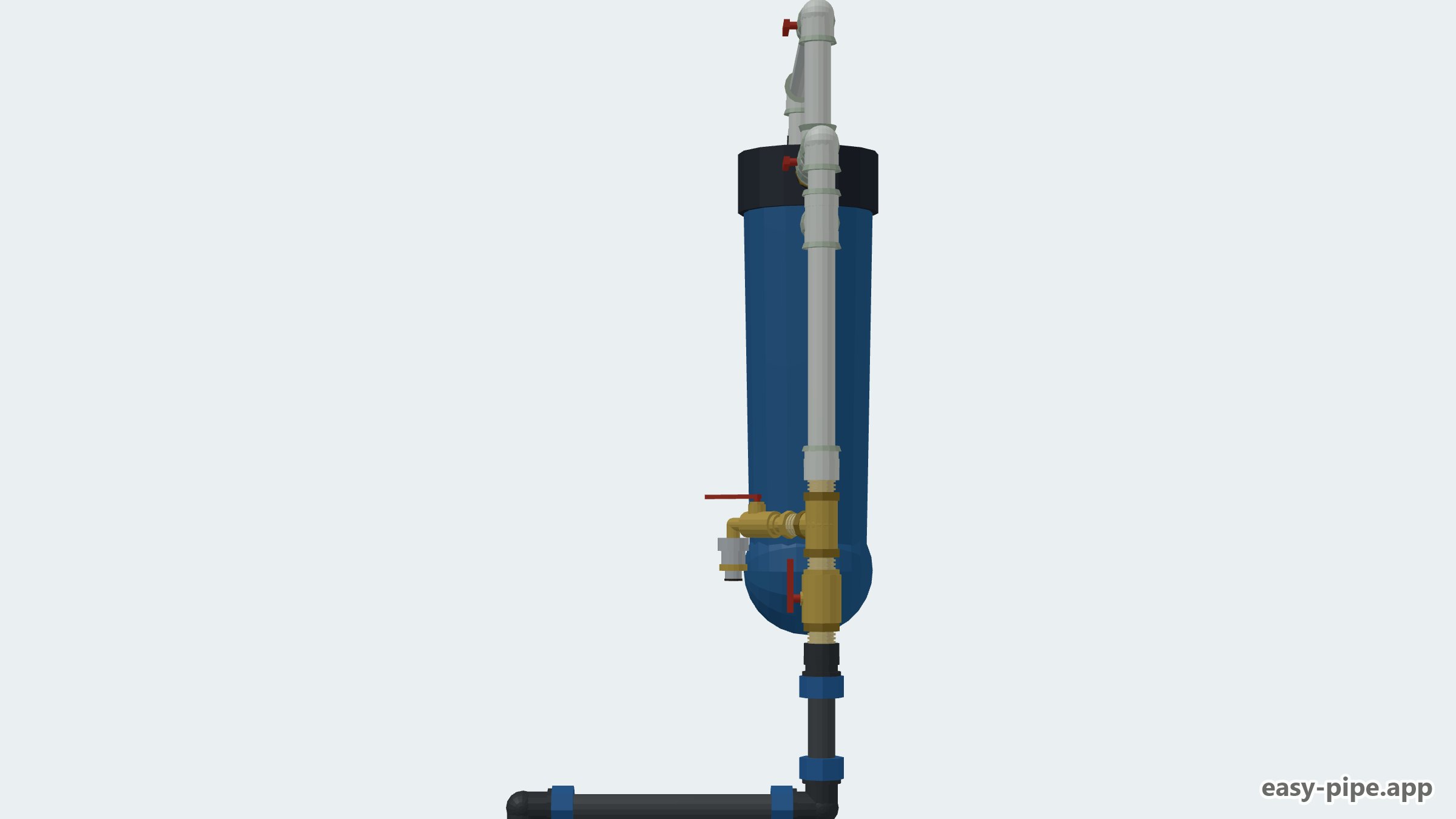 Layout of water supply from a well into the house: Ø32 HDPE pipe, master valve, drain, garden valve, BB20 filter with bypass, pressure gauge, manifold with three Ø16 outlets — View 5 of 6