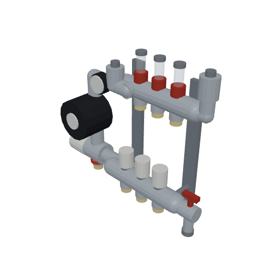 Underfloor heating manifold with pump group, 3 loops (8 × 3/4